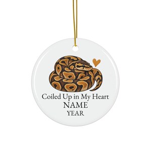 Personalized Ball Python Cozy Coil Glossy Ceramic Circle Ornament