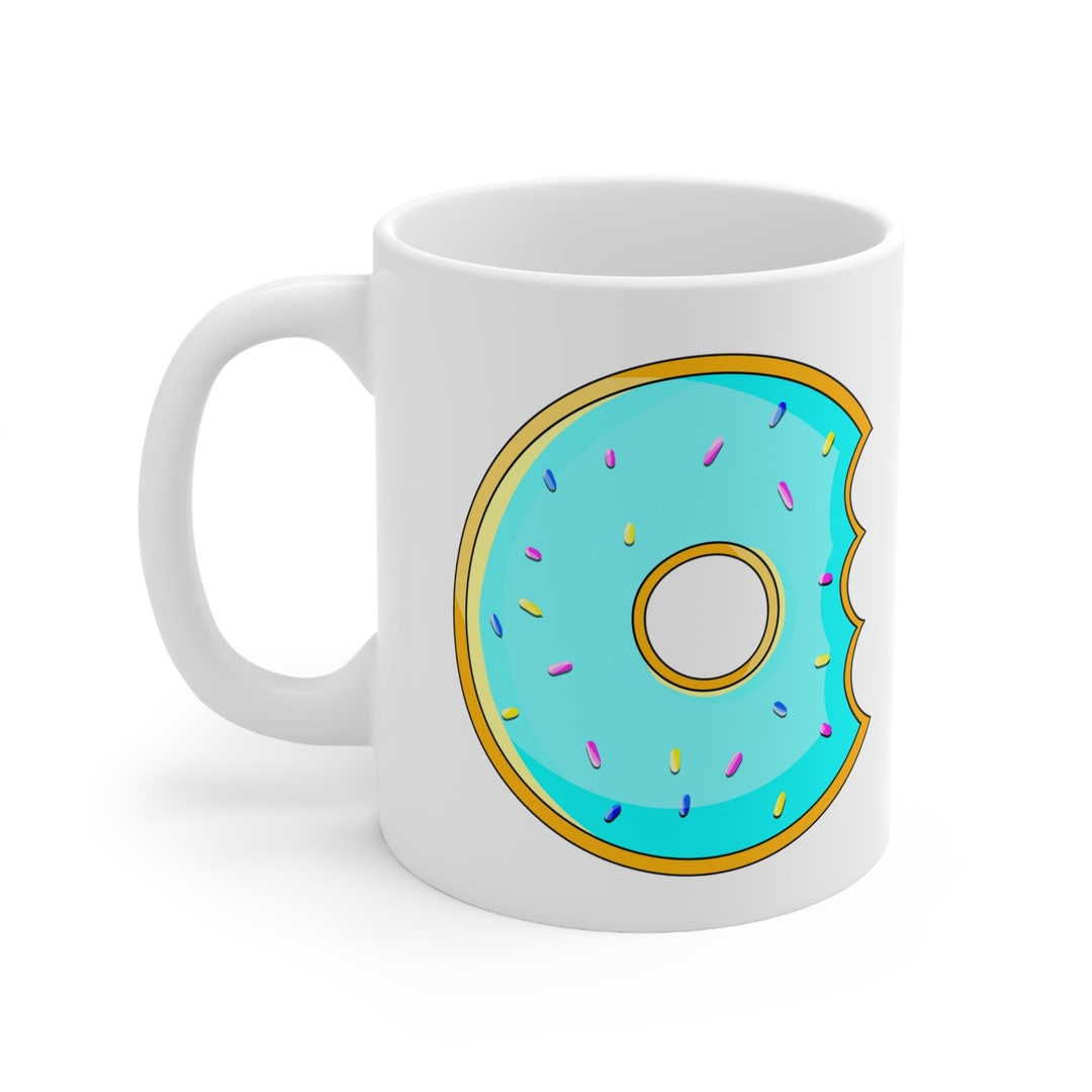 Pastel Pink Donut Mug, Cartoon Design, Rainbow Funfetti Sprinkles, Coffee & Tea Companion