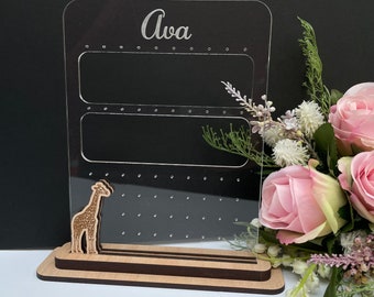 Personalized Giraffe Earring Holder: Acrylic & Oak Stud/Dangle Storage