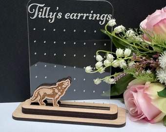 Wolf Earring Holder: Acrylic & Oak Stud Storage