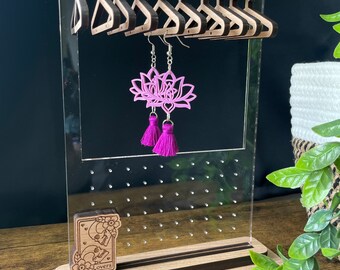 Tarot Card Earring Stand: Acrylic & Oak Jewelry Holder with Hangers