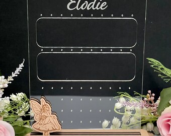Personalized Fairy Earring Holder: Acrylic & Oak Stud/Dangle Storage