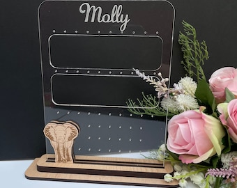 Personalized Elephant Earring Stand: Acrylic & Oak Stud Holder