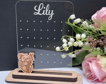 Koala Earring Holder: Acrylic & Oak Stud Storage