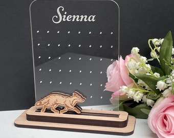Personalized Fox Earring Holder: Acrylic & Oak Stud Earring Storage