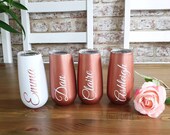 Personalised Champagne stemless Flute- Wine Tumble, Tumblers, Insulated, personalized Rose Gold Tumbler- Pink Tumbler- White Tumbler