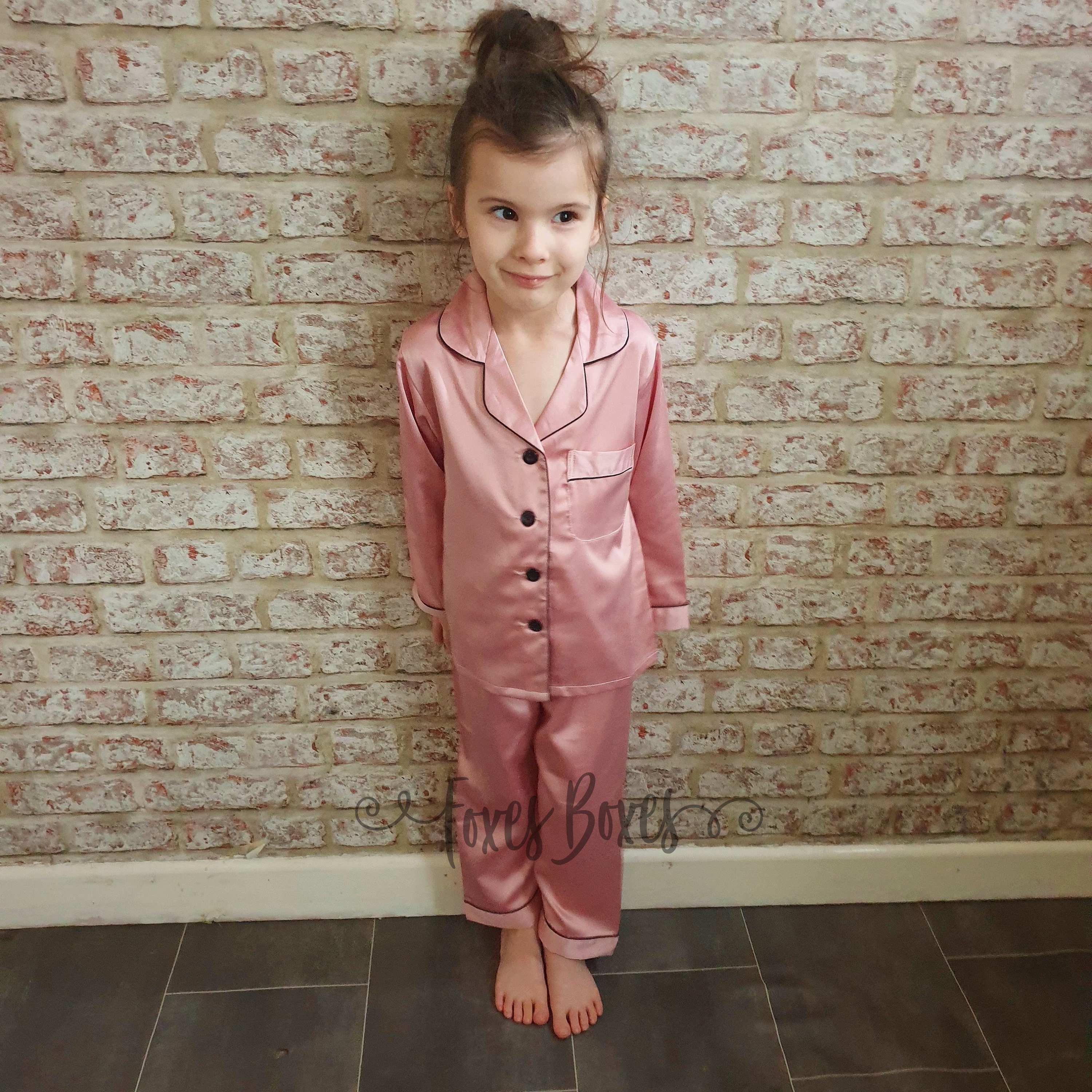 PLAIN Long Sleeve Kids Satin Pyjamas Flower Girl Pj s Bridesmaid