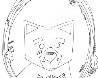Printable Coloring Page Bear Woodland Nursery Art Geometric Line Drawing Nature
