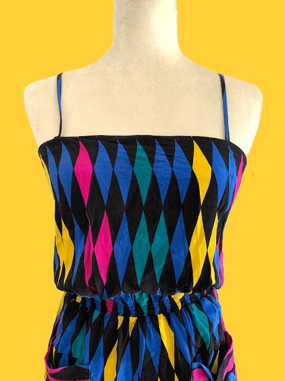 1970s Silk Harlequin Jumpsuit