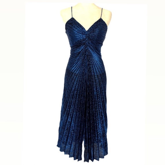 Metallic Blue Travilla Inspired Lurex Dress