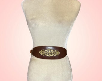 Vintage brown leather brass detail corset belt side buckles
