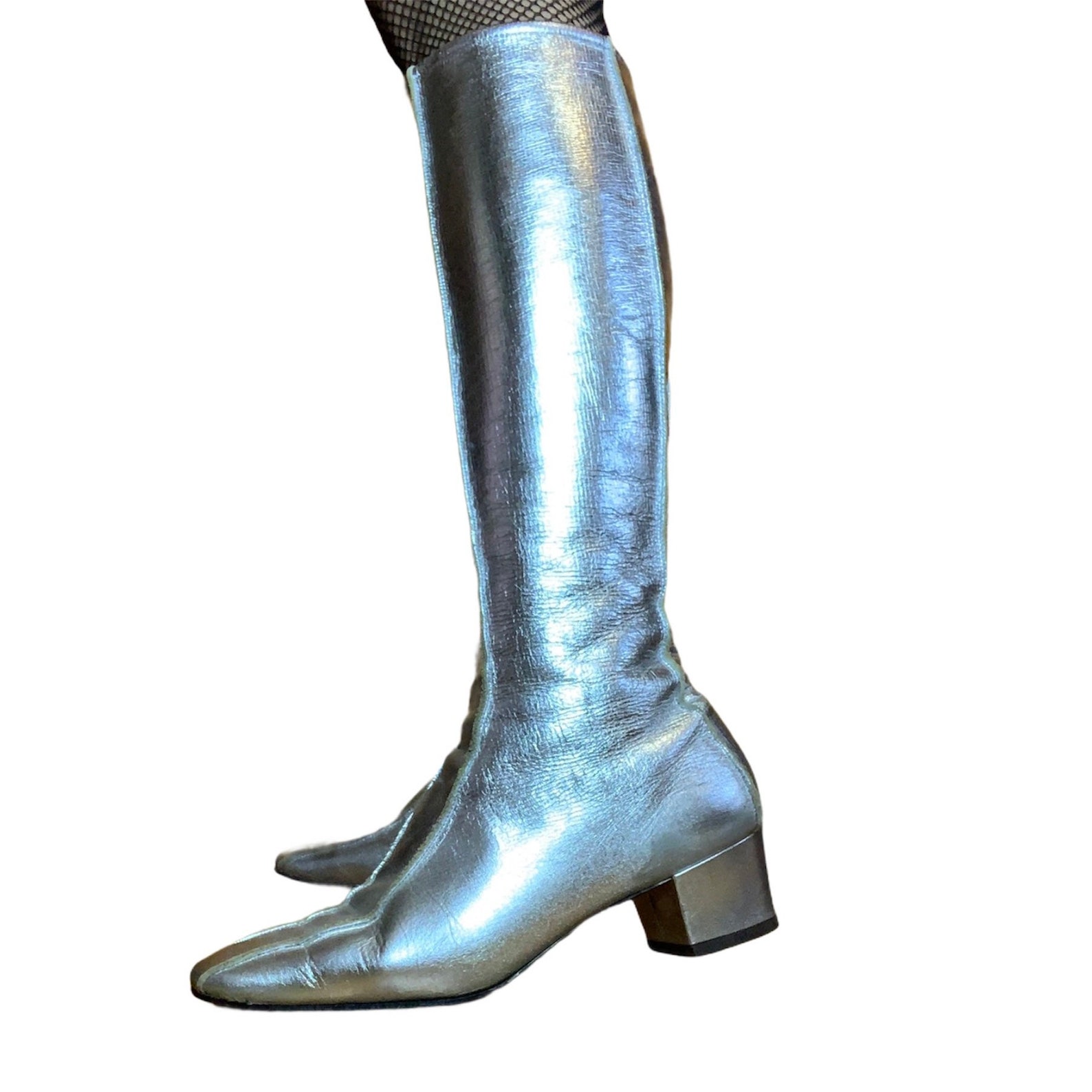 silver gogo boots wide calf