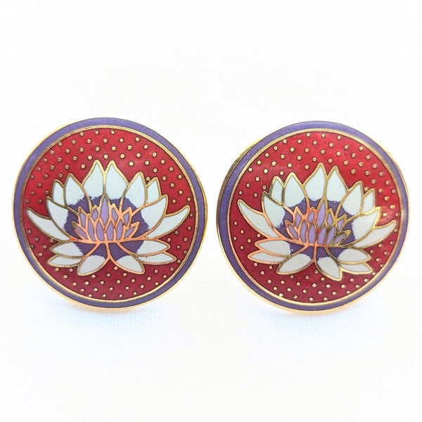 Vintage Laurel Burch Enamel Cloisonné Stud Earrings Tibetan Lily