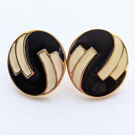 Vintage Monet Geometric Earrings Enamel Signed  J… - image 8