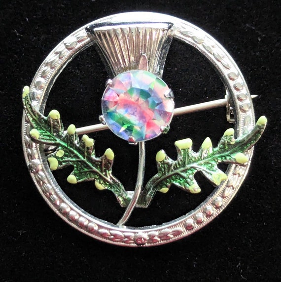 Mizpah Enamel Scottish Thistle Brooch Pin