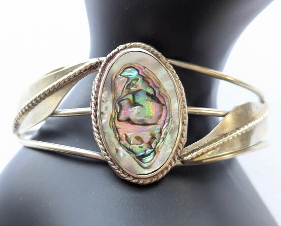 Vintage Abalone Shell Cuff Bracelet Marked Mexico… - image 3