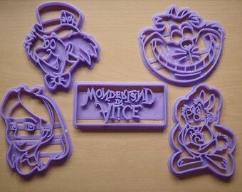 Alice In Wonderland Cookie Cutter Set Of 5 Through the Looking Glass White Rabbit Mad Hatter Cheshire Cat