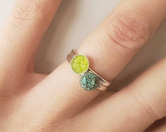 Dainty Sterling Silver Ring, Minimalist Ring, Raw Rough Natural Stone, Crushed Gemstone, Crystal, Rock, Christmas Gift, Birthstone Jewelry