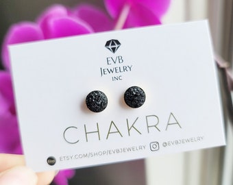 Black Tourmaline Gemstone Sterling Silver Studs, Rough Natural Stone Stud Earrings Post, Crushed Gemstone, Birthday Gift