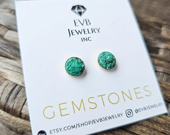 Malachite Gemstone Studs, Rough Natural Stone Stud Earrings Post, Crushed Gemstone, Christmas Gift