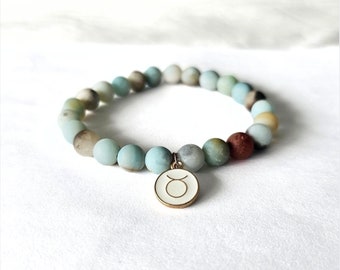 Amazonite Gemstone Crystal Bracelet Taurus, Pisces, Gemini, Cancer, Leo Birthstone, Zodiac Jewelry Gift