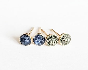 2 SETS | Raw Dainty Gemstone Earrings | Gold Stud Earrings | Lapis Lazuli Earrings | Jewelry | Pyrite Earrings | Gifts for Him & Her