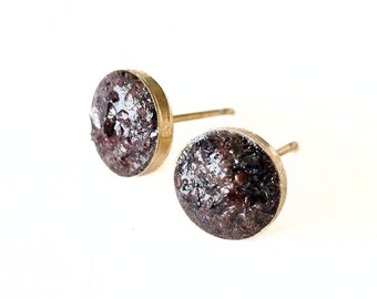 Garnet Gemstone Gold Studs, Rough Natural Stone Stud Earrings Post, Crushed Gemstone, January Birthday Gift