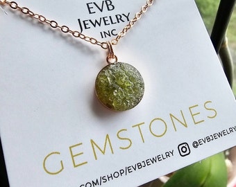 Raw Peridot Rose Gold Necklace, Rough Natural Stone, Crushed Gemstone, Crystal, Rock, August Birthstone, Birthday Gift