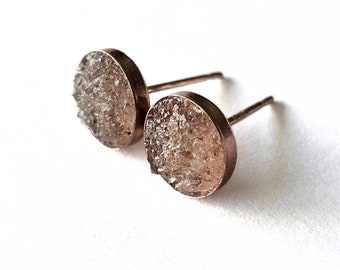 Herkimer Diamond Rose Gold Studs, Rough Natural Stone Stud Earrings Post, Crushed Gemstone, April Birthday Gift