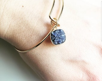 Raw Blue Lapis Lazuli Rose Gold Bangle, Rough Natural Stone, Crushed Gemstone, Crystal, Christmas Gift