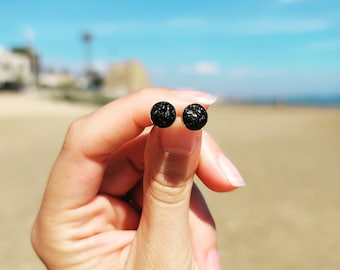 Black Tourmaline Gemstone Gold Studs, Rough Natural Stone Stud Earrings Post, Crushed Gemstone, Birthday Gift