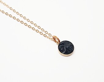 Raw Black Tourmaline Rose Gold Necklace, Rough Natural Stone, Crushed Gemstone, Crystal, Rock, October Birthstone, Christmas Gift