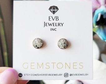 Birthstone Earrings| White Labradorite| Gemstone Studs, Rough Crushed Gemstones, Aries Zodiac Birthday Gift