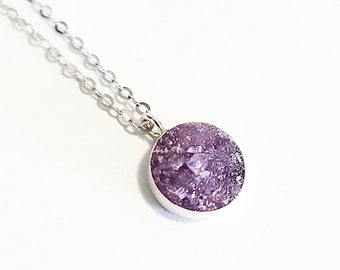 Amethyst Sterling Silver Necklace, Rough Natural Stone, Crushed Gemstone, Crystal, Rock, February Birthstone, Aquarius Gift