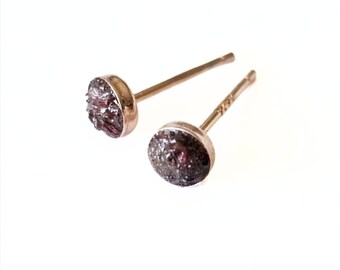 Raw Dainty MINI Studs | Rose Gold Stud Earrings | Garnet Earrings | Birthstone Jewelry | January Zodiac Gift