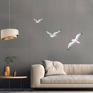 Flock of Wooden Painted Seagulls\ White Flying Hanging Bird Wall Art\ Coastal Beach & Nautical Decor\ Wall Installation\ Gift Sculpture Bird
