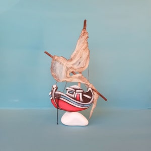 A Colorful Handmade Sailboat on a Stone Base\ Symbolic Personalized Gift\ Coastal Nautical & Beach Home Decor\ Wooden Sailing Ship Sculpture