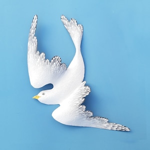 Colomba bianca fatta a mano, simbolo di pace e speranza, scultura di uccello in volo, decorazione murale a forma di piccione per bambini, regalo per battesimo o laurea, arte commemorativa 3D