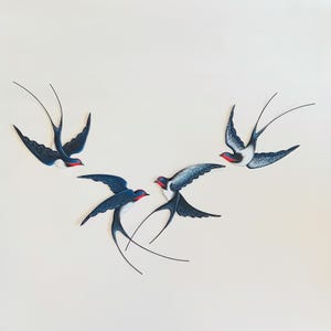 Handmade Swallow Wall Art Set: Metal & Wood Flying Birds Home Decor