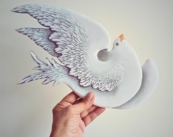 Hand Painted Wooden Dove Wall Decor: Christian Home Accent