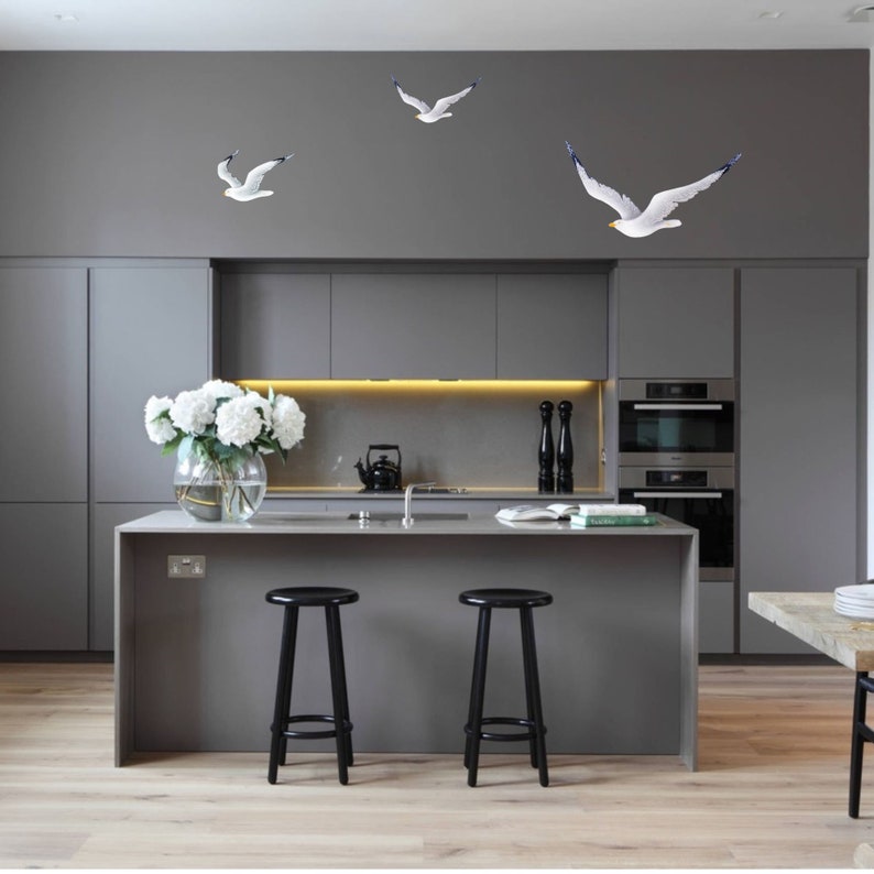 Flock of Three Wooden and Painted Seagulls in Flight\ Sculptured White ...