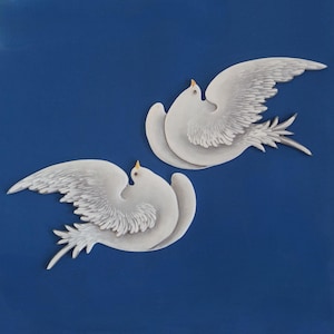 Two Flying Wooden & Painted Doves\ Dove of Peace\ Pigeon Sculpture\  Bird Nursery Wall Art\ Cymbolic Religious Idea Gift\ Bird Home Decor