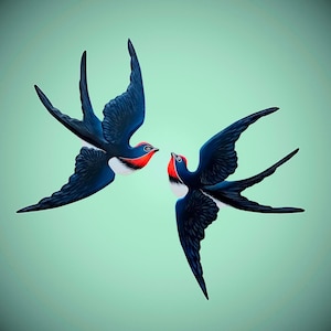 Hand Painted Wooden Swallow Wall Art: Spring Bird Decor, Set of 2
