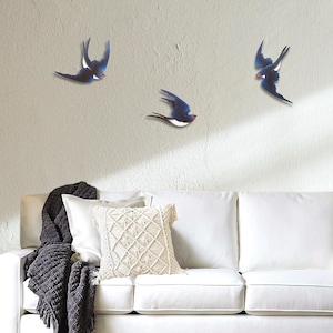 Hand Carved Wooden Swallow Wall Decor: Set of 3 Flying Birds