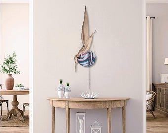 Large Hand Carved Wooden Sailboat Wall Art with Fabric Sails – Coastal Nautical Decor