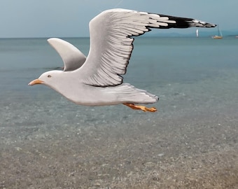 Hand Painted Seagull Wall Art: Coastal Beach House Decor