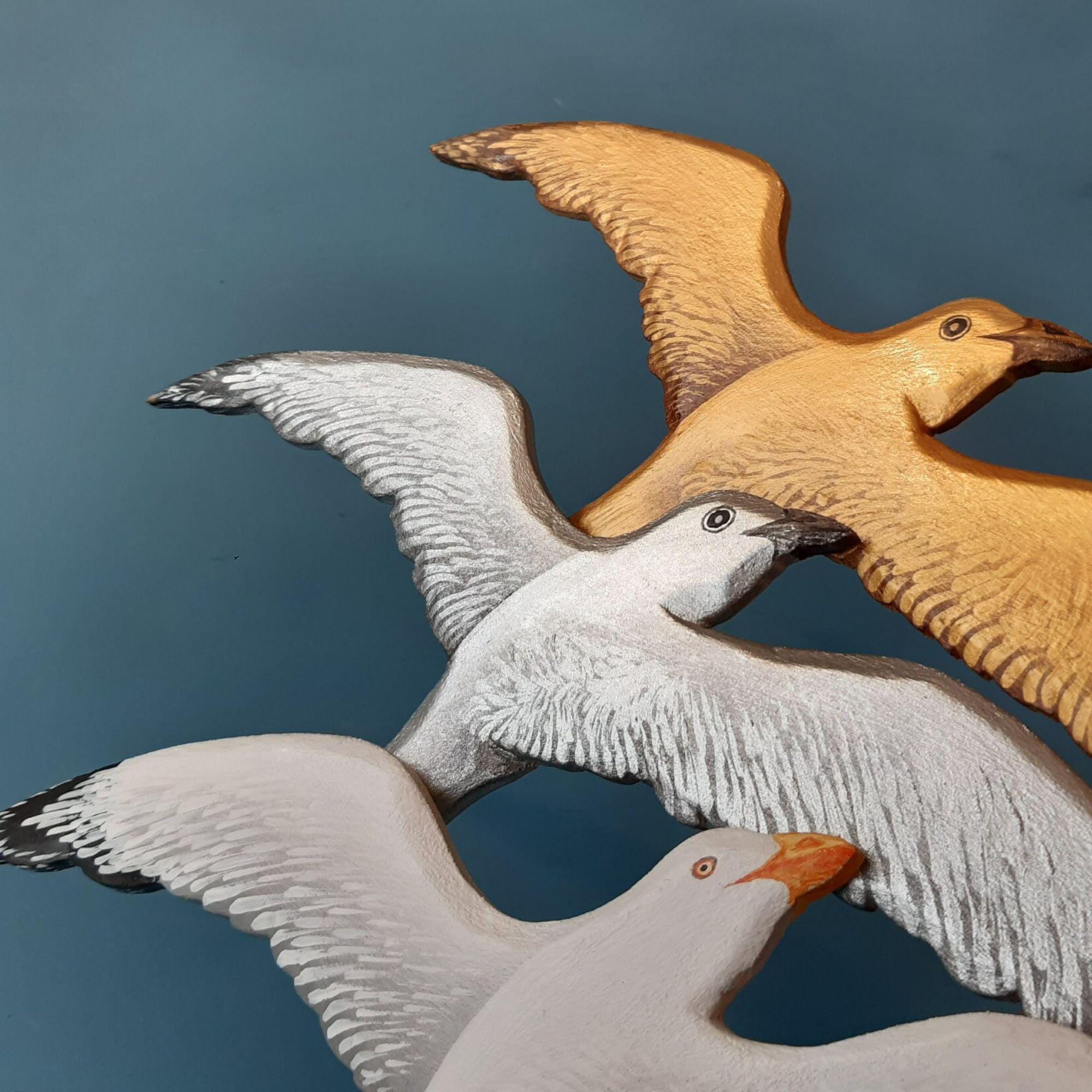 Décoration Murale En Bois 3 Pièces - Mouettes Thème Océan, Style Méditerranéen - Pour Salon, Chambre, Salle De Bain - Tailles Variables