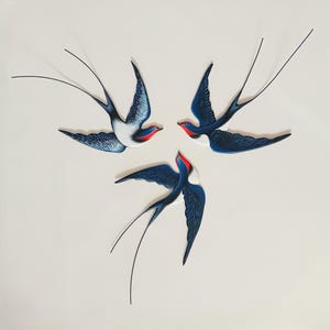 Handmade Wood & Metal Swallow Wall Art: Set of 3 Flying Spring Birds