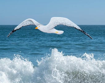 Handgemaakte houten muurdecoratie zeemeeuw – Nautische kustkunst voor strandhuis