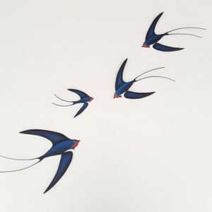 Handmade Black & White Flying Birds Wall Art - Modern Minimalist Swallows with Metallic Details for Wall Decor (Set of 4) - Bird Lovers Gift